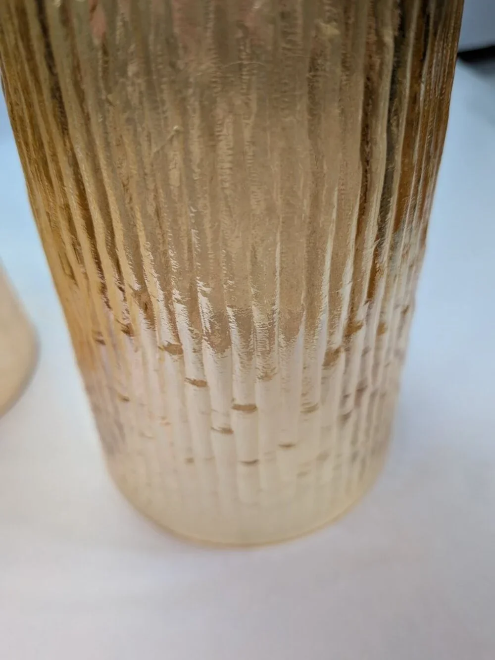 Vintage MCM Tan Marigold Iridescent Glass Tumbler Trio - 3 Pc Mixed Texture Set